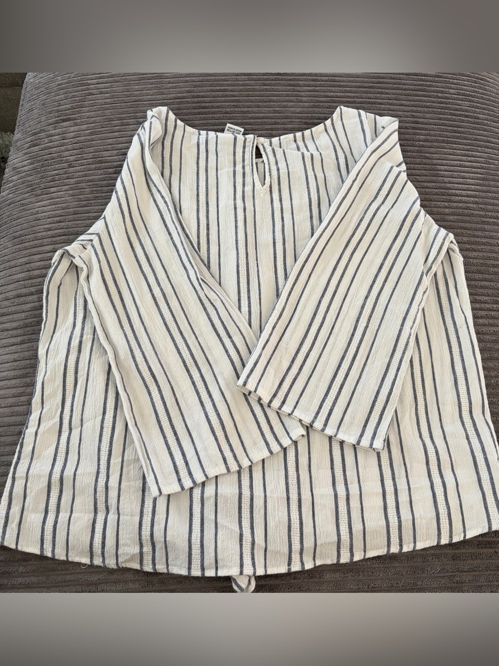 Liz Claiborne White Blouse with Navy Vertical Stripes